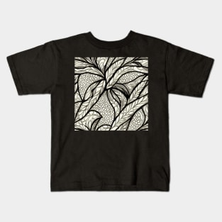 Black and White with Off White Ivory  Vintage Floral Cottagecore Romantic Flower Peony Rose Leaf Design Kids T-Shirt